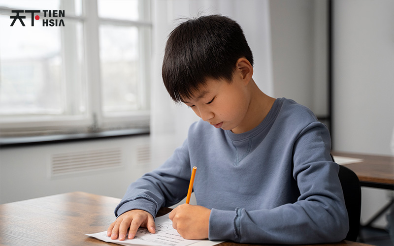 Upper Primary student tackling Chinese comprehension.